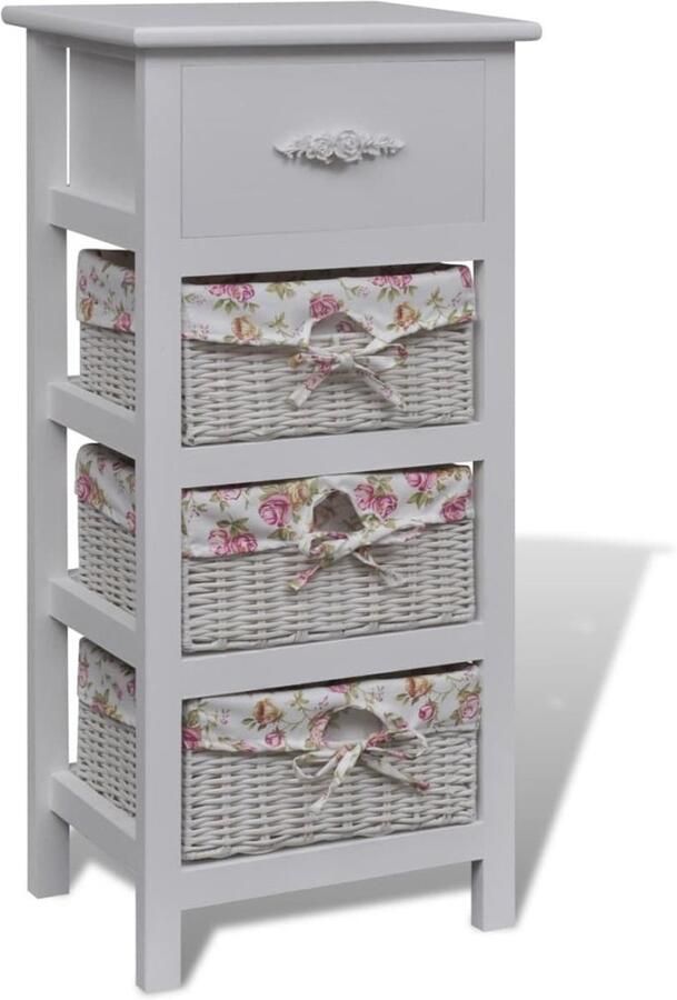 VidaXL Prolenta Premium Kast met 1 lade en 3 manden paulowniahout wit - Foto 2