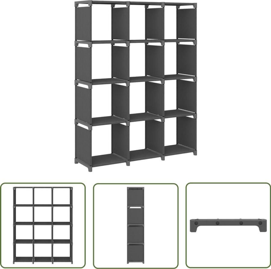 VidaXL Kast 12 vakken 103x30x141 cm Grijs Stof Opbergkast Vakkenkast Stofkast Grijze Kast Industriële Kast