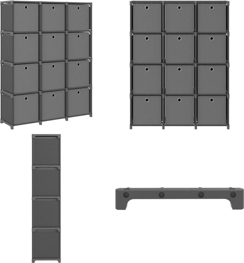 VidaXL Kast met 12 vakken met boxen 103x30x141 cm stof grijs Opbergkast Opbergkasten Opbergrek Opbergrekken