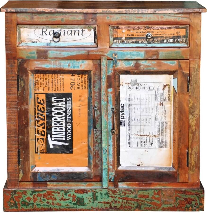 VidaXL Vintage kast van gerecycled hout met 2 lades Vintage Kast Landelijke Kast Met Laden Houten Kast Recyceld Hout - Foto 2