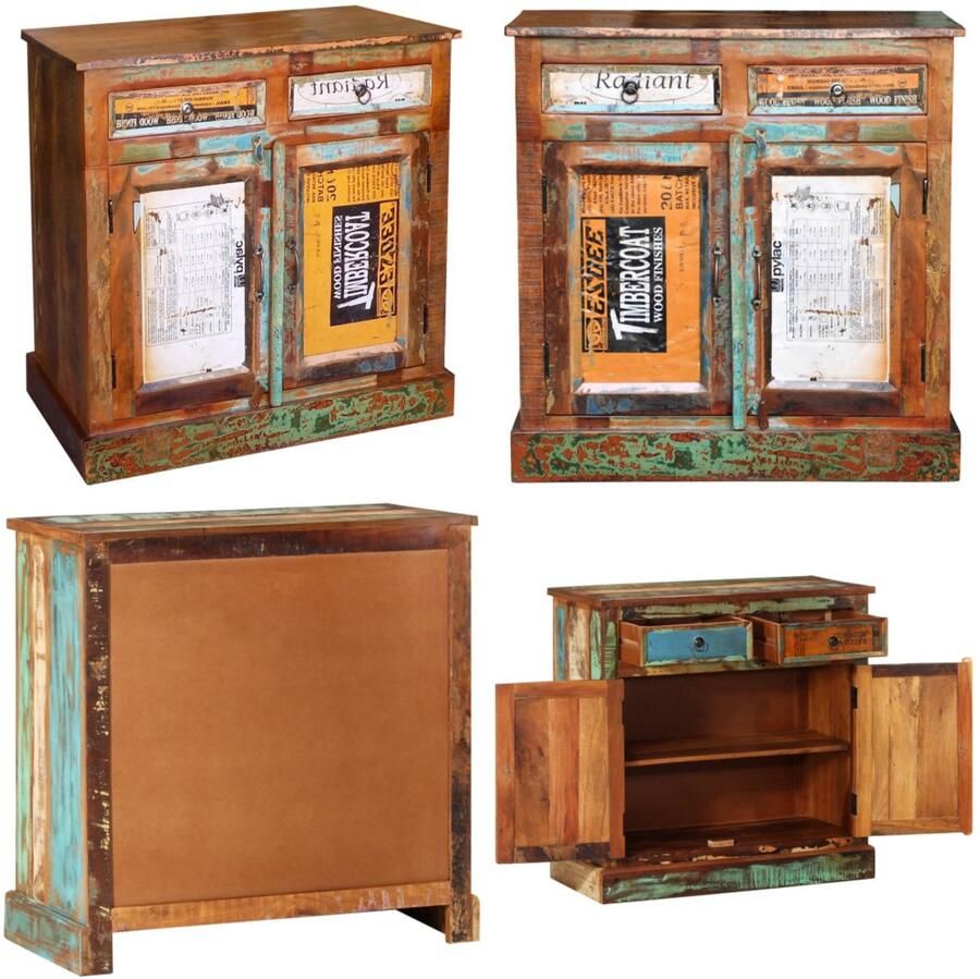 VidaXL Kast met 2 lades en 2 deuren vintage-stijl gerecycled hout Kast Kasten Nachtkast Nachtkasten