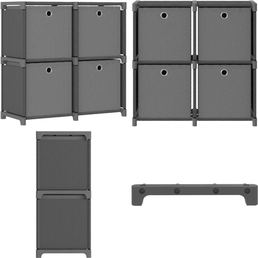 VidaXL Kast met 4 vakken met boxen 69x30x72 5 cm stof grijs Opbergkast Opbergkasten Opbergrek Opbergrekken