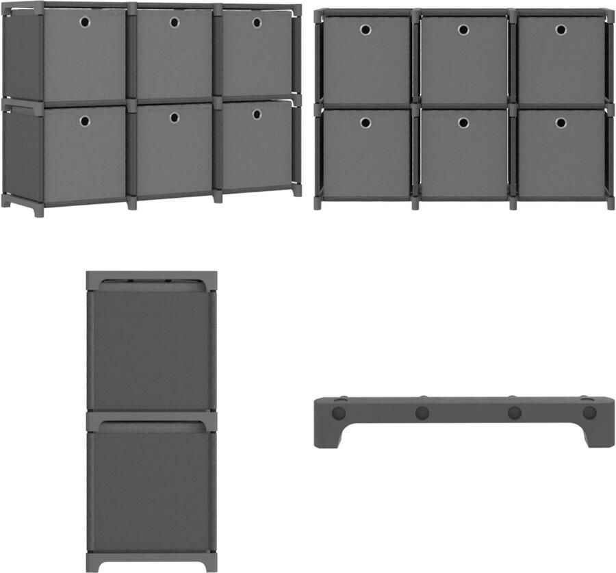 VidaXL Kast met 6 vakken met boxen 103x30x72-5 cm stof grijs Opbergkast Opbergkasten Opbergrek Opbergrekken