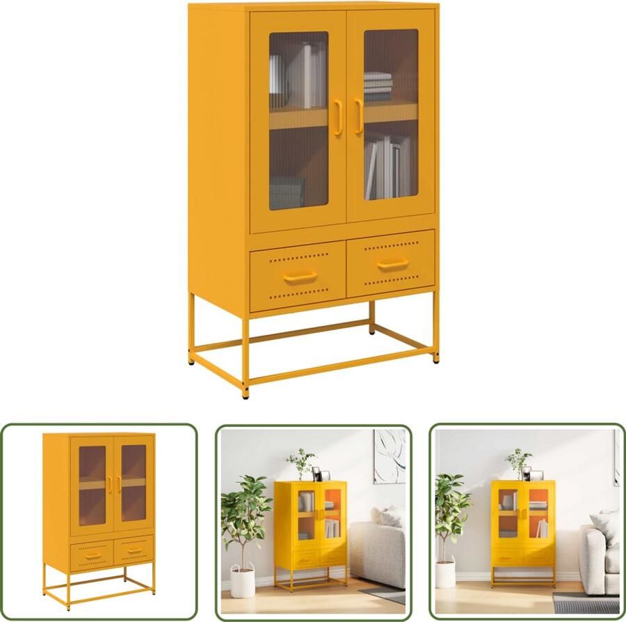 VidaXL Kast Met Deuren Hoge Kast Hoge kast 68x39x111 5 cm staal mosterdgeel Opbergkast Mustardkleur Metalen Kast