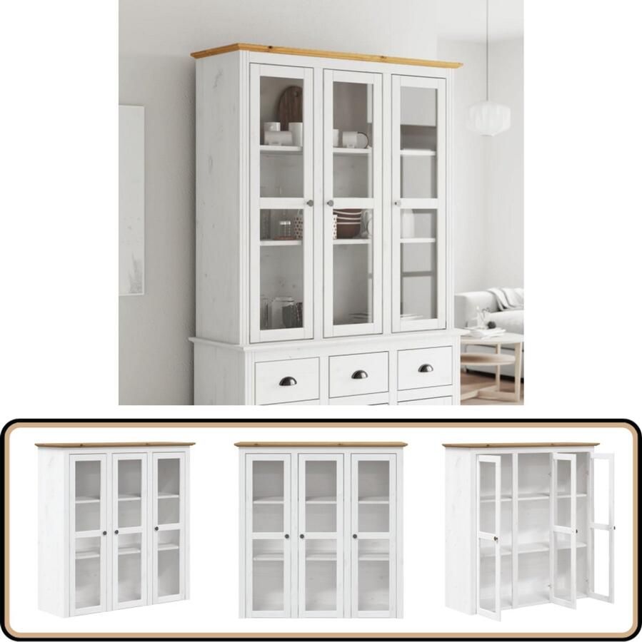 VidaXL Kast BODO massief grenenhout wit bruin Buffetkast Houten Kast Grenoble Kast Vintage Kast Vitrinekast