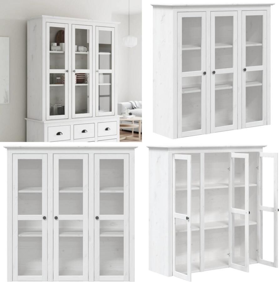VidaXL Kast met glazen deuren BODO massief grenenhout wit Kast Met Glazen Deuren Kasten Met Glazen Deuren Welsh Dressoir Bovenstuk Vitrinekast