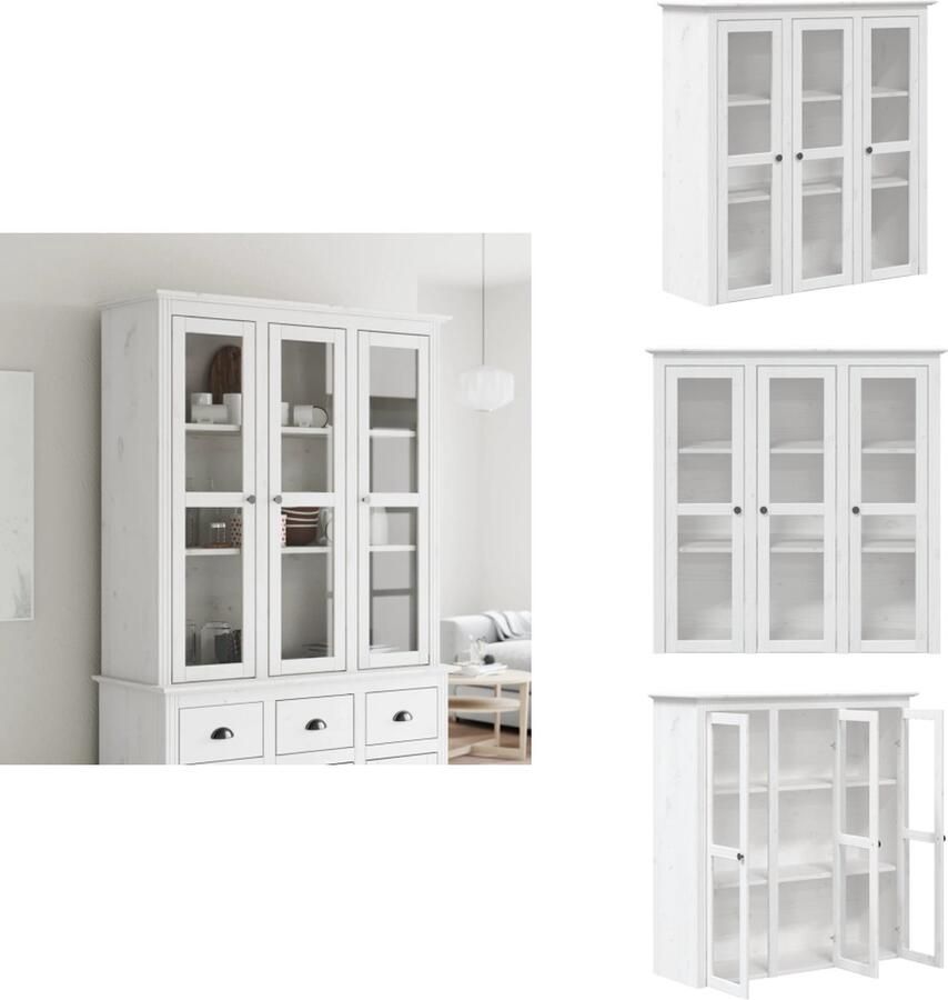 VidaXL Kast Met Glazen Deuren Kasten Met Glazen Deuren Welsh Dressoir Bovenstuk Vitrinekast Kast met glazen deuren BODO massief grenenhout wit - Foto 2