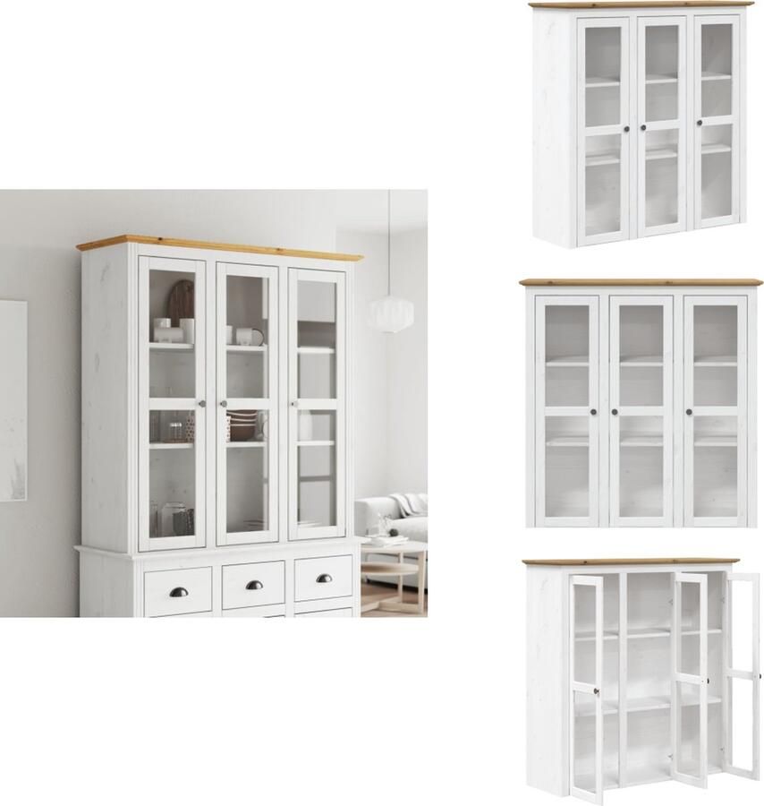 VidaXL Kast Met Glazen Deuren Kasten Met Glazen Deuren Welsh Dressoir Bovenstuk Vitrinekast Kast met glazen deuren BODO massief grenenhout wit en bruin