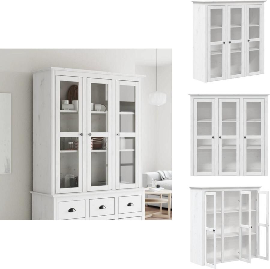VidaXL Kast Met Glazen Deuren Kasten Met Glazen Deuren Welsh Dressoir Bovenstuk Vitrinekast Kast met glazen deuren BODO massief grenenhout wit