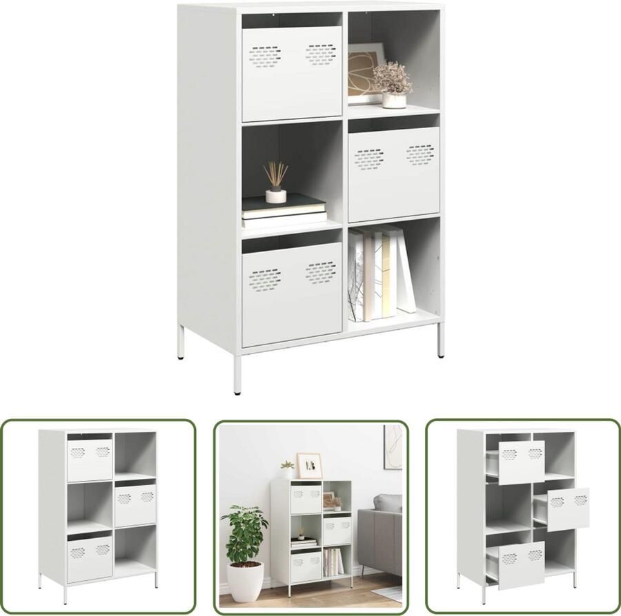 The Living Store Hoge kast 68x39x103 5 cm staal wit Hoge Kast Metalen Kast Opslagkast Boekenkast Woonaccessoires