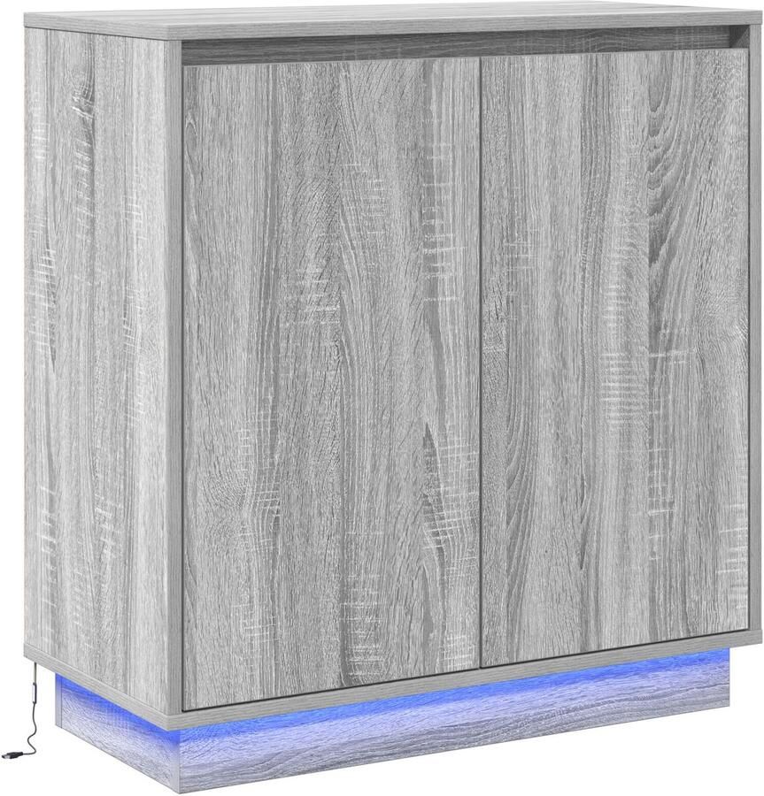VidaXL Dressoir met LED in Grijs Sonoma 71 x 34 5 x 75 cm Gemaakt van Gefabriceerd Hout - Foto 2