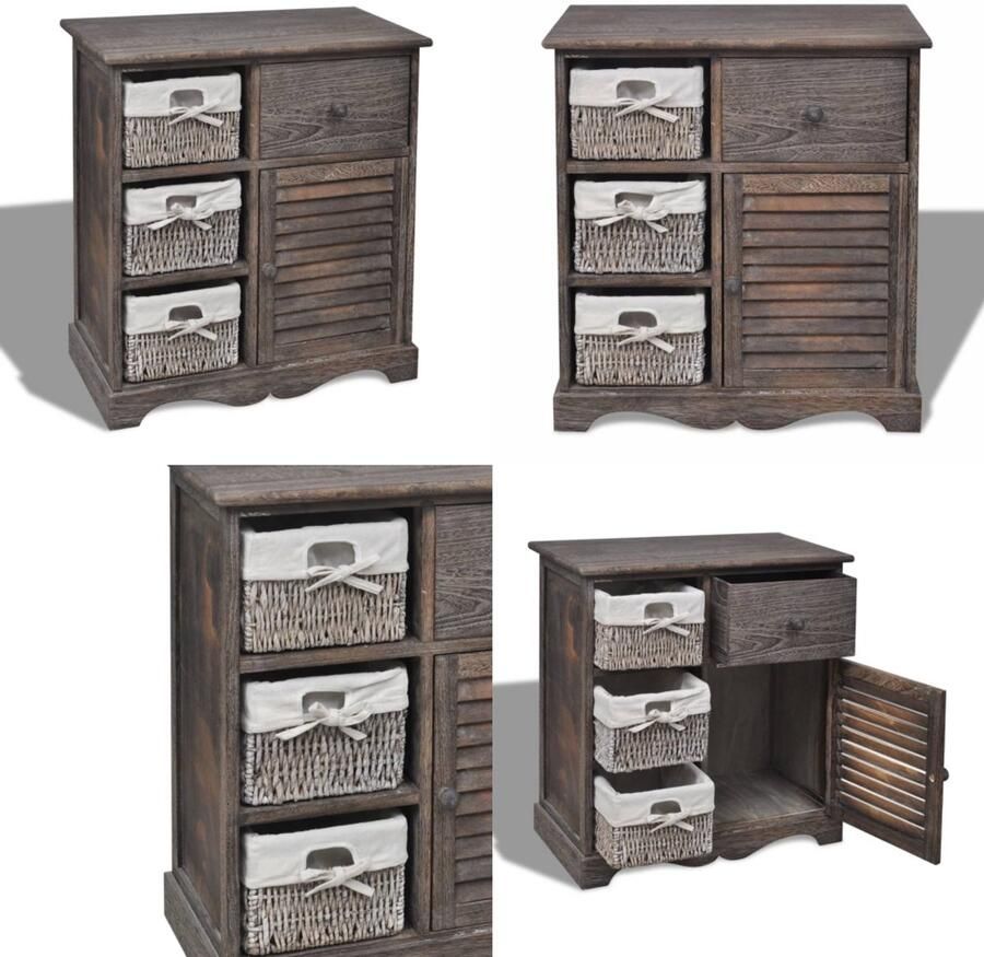 VidaXL Kast met links 3 weefmanden hout bruin Kast Kasten Nachtkast Nachtkasten