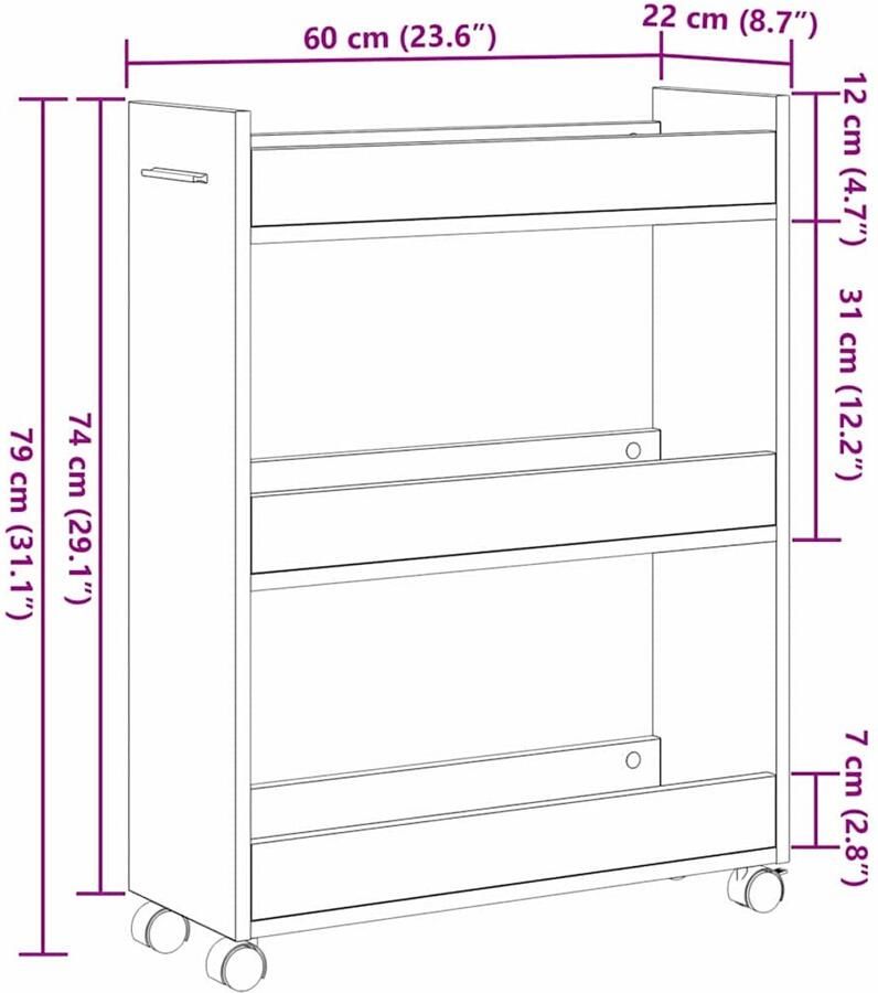 VidaXL Kast Zwart eiken Bewerkt hout 60 x 22 x 79 cm Opslag Eenheid