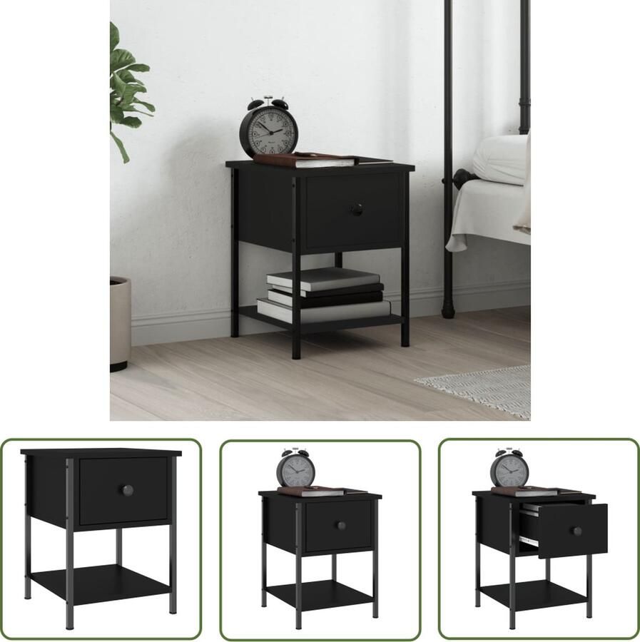 The Living Store Nachtkastje Modena Zwart 34 x 35.5 x 45 cm Duurzaam materiaal Nachtkastje Kast Slaapkamers Meubilair Houten Meubels - Foto 2