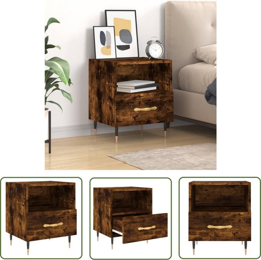 The Living Store Nachtkastje Moderne Charme Bijzetkast Afmetingen- 40 x 35 x 47.5 cm Kleur- Gerookt Eiken Nachtkastje Kast Bijzetkast Meubilair Houten Kast - Foto 2