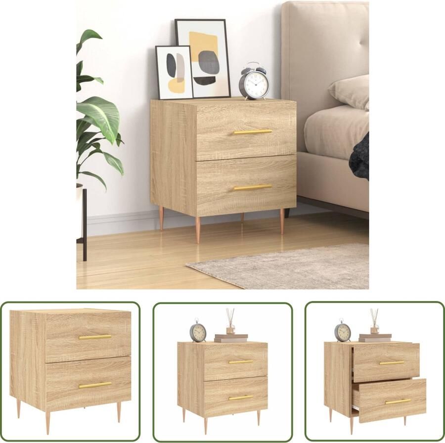 The Living Store Nachtkastje Sonoma Eiken Bewerkt Hout 40x35x47.5 cm Opbergruimte Displayfunctie Nachtkastje Kast Salontafel Houten Meubilair Bruine Meubels - Foto 2