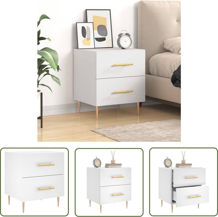 VidaXL Nachtkastje Wit Bewerkt hout 40x35x47 5 cm Nachtkastje Kastje Meubels Slaapkamers Modern