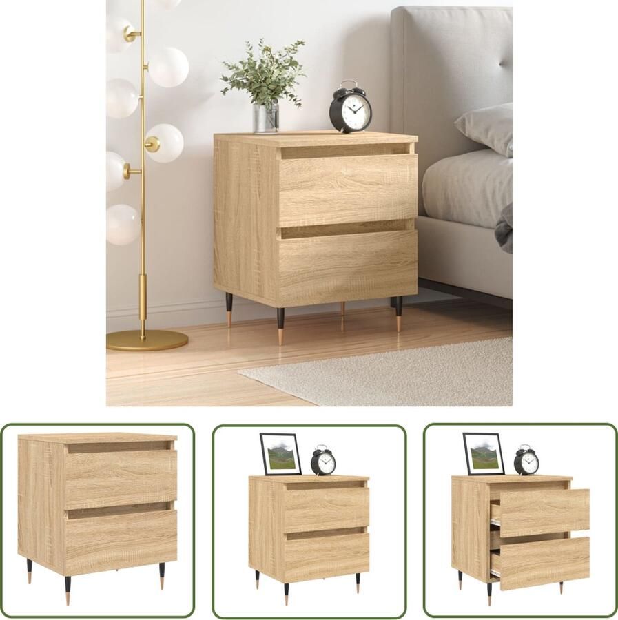 The Living Store Nachtkastje Sonoma Eiken 40 x 35 x 50 cm Duurzaam bewerkt hout 2 lades Nachtkastje Kast Slaapkamermeubel Houten Meubel Sonomaneuken - Foto 2