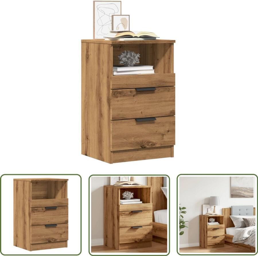 VidaXL Nachtkastje 40x36x65 cm bewerkt hout artisanaal eikenkleurig Nachtkastje Kast Slaapkamer Eiken Houten Kast