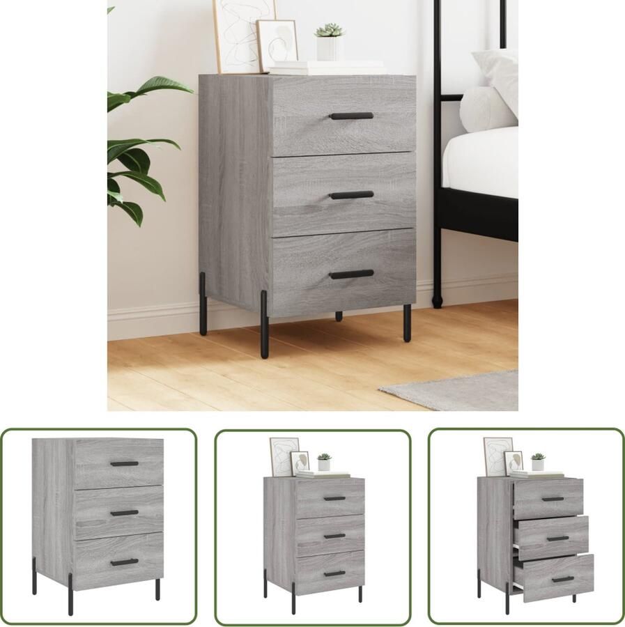 The Living Store Nachtkastje 40x40x66 cm bewerkt hout grijs sonoma eikenkleurig Nachtkastje Kast Bijzettafel Slaapkamers Houten Meubilair - Foto 2
