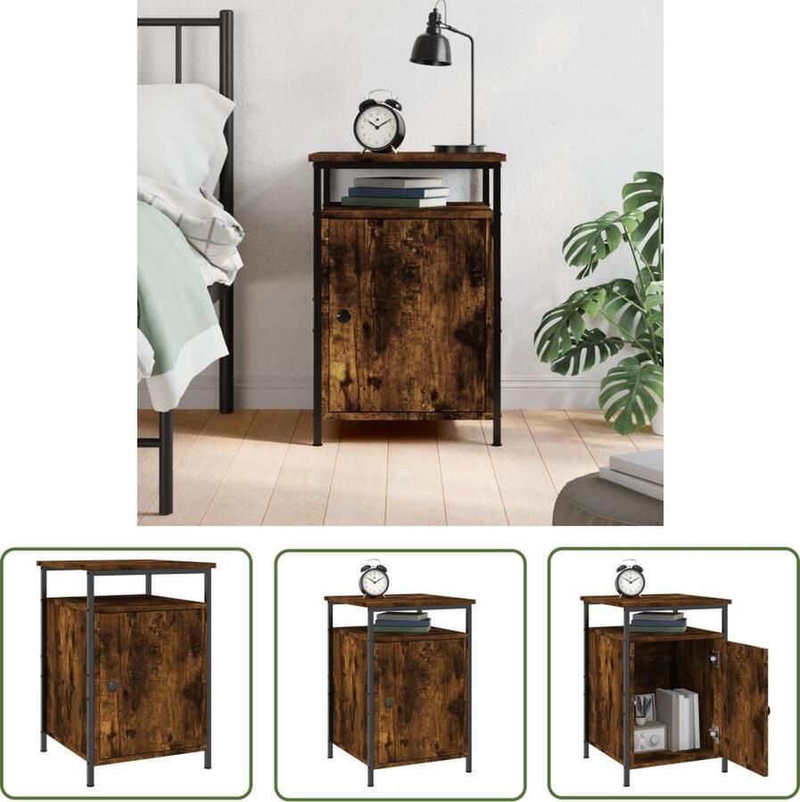 The Living Store Nachtkastje Gerookt Eiken 40 x 42 x 60 cm Duurzaam Hout en IJzer Nachtkastje Kast Slaapkamermeubel Houten Meubel Bruine Kast - Foto 2