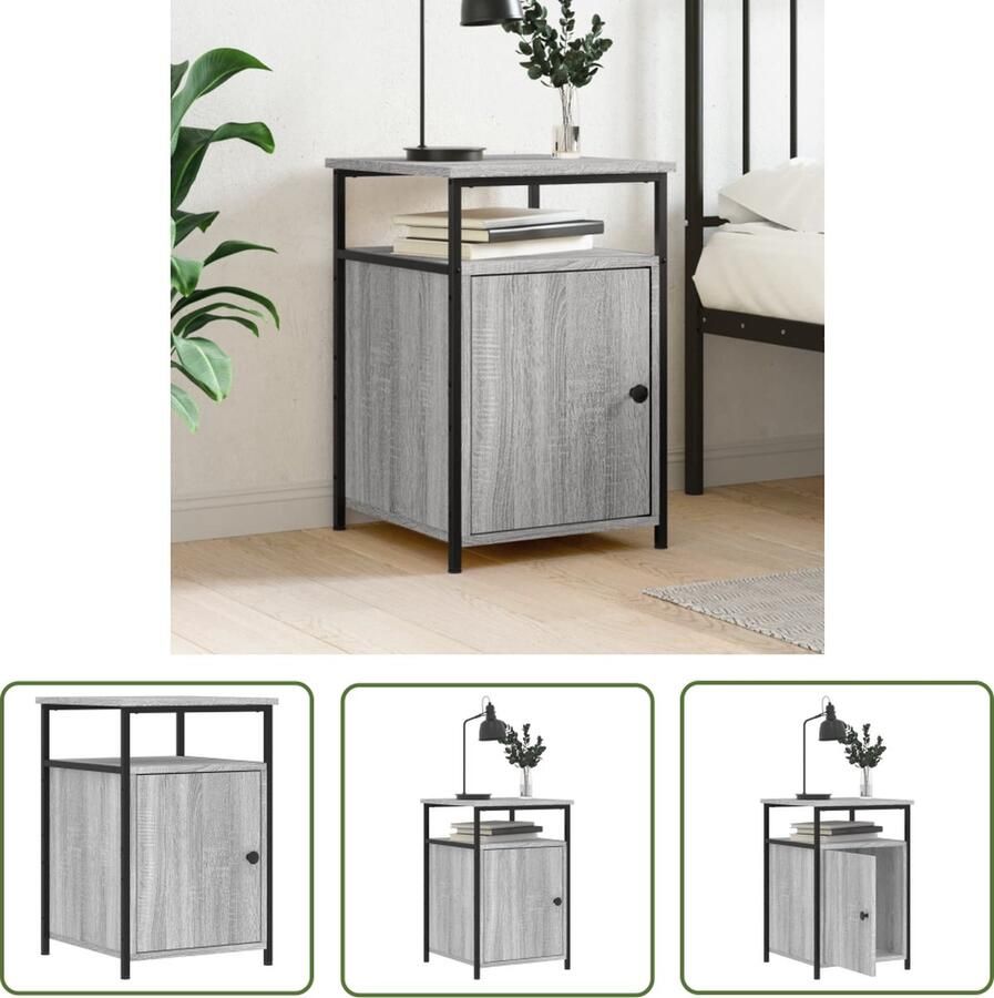 The Living Store Nachtkastje Grijs Sonoma Eiken 40 x 42 x 60 cm Duurzaam Hout en IJzer Nachtkastje Kast Slaapkamermeubel Houten Meubel Grijze Meubels - Foto 2