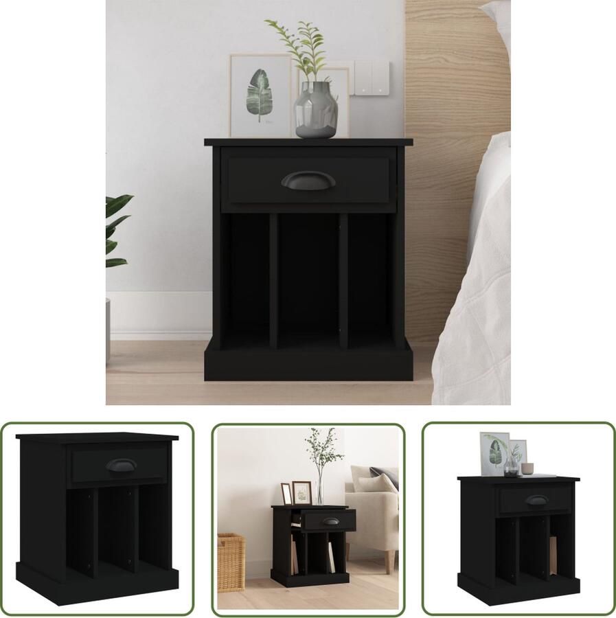 The Living Store Nachtkastje Zwart 43 x 36 x 50 cm Duurzaam bewerkt hout Nachtkastje Kast Houten Kast Slaapkamers Kamerinrichting - Foto 2