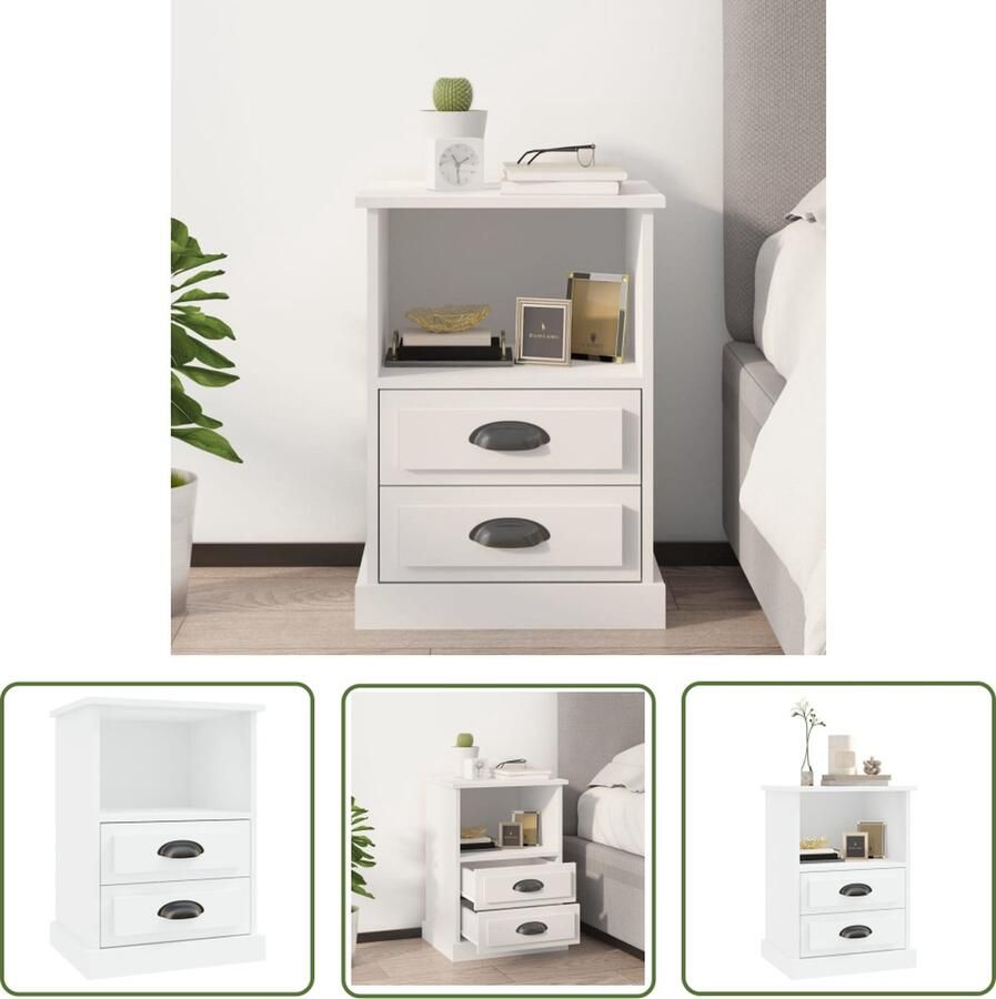 The Living Store Nachtkastje 43x36x60 cm wit Nachtkastje Kast Nachtlampje Slaapkamervloerisdecoratie Houten Kast - Foto 2