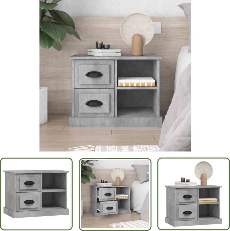 The Living Store Nachtkastje Betongrijs 60 x 35.5 x 45 cm Duurzaam hout Nachtkastje Kast Meubilair Houten Kast Betonnen Kast - Foto 2