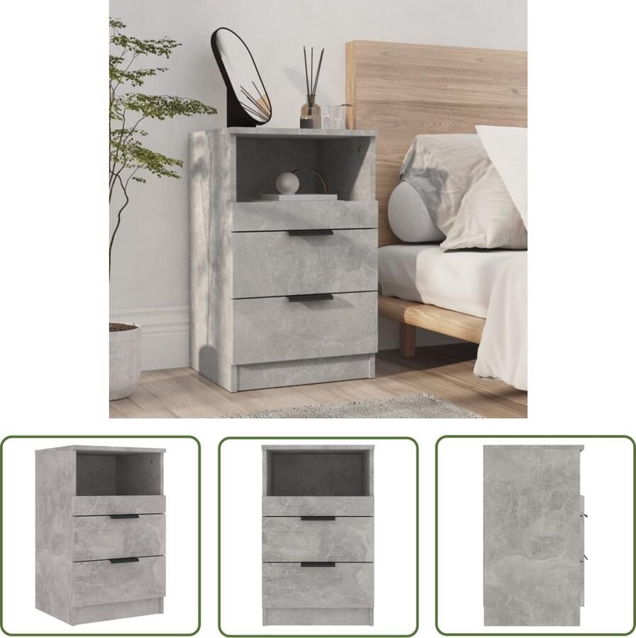The Living Store Nachtkastje Betongrijs 40x36x65 cm 2 Lades Bewerkt hout Nachtkastje Kast Slaapkamermeubel Houten Meubel Beton Grijs - Foto 2