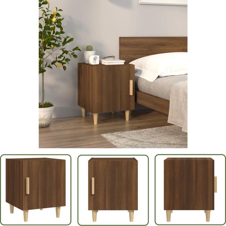 The Living Store Nachtkastje Bruineiken Bewerkt hout 40 x 40 x 50 cm Opbergruimte Nachtkastje Kast Slaapkamermeubel Houten Meubel Bruine Eiken - Foto 2
