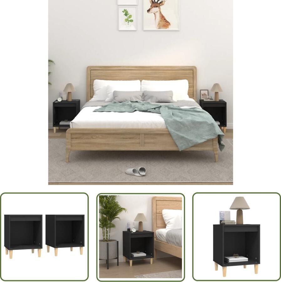 The Living Store Nachtkastje Zwart 40 x 35 x 50 cm Duurzaam bewerkt hout Nachtkastje Kast Houten Nachtkastje Slaapkamers Meubilair - Foto 2