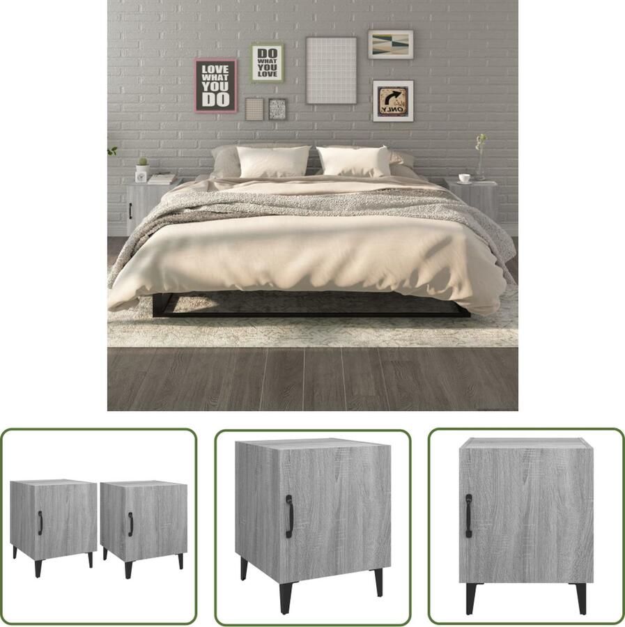 The Living Store Nachtkastjes 2 st bewerkt hout grijs sonoma eikenkleurig Nachtkastje Kast Slaapkamerinrichting Houten Meubel Grijze Kamerdecoratie - Foto 2