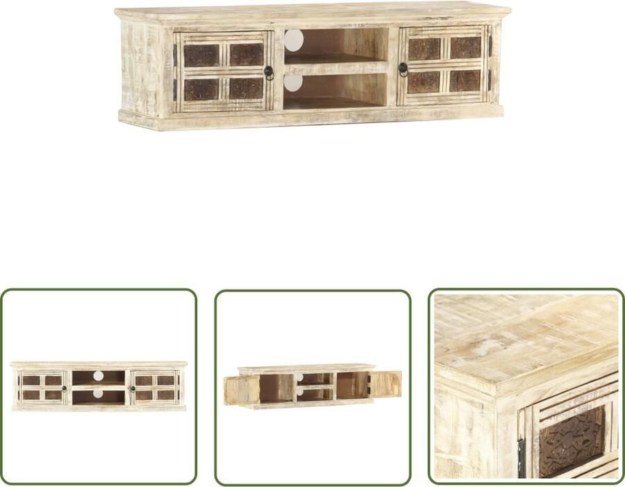 The Living Store Nachtkastje Massief mangohout 130 x 30 x 36 cm 2 deuren en 2 schappen Nachtkastje Kast Mangohout Meubilair Vintage Meubels Salontafel