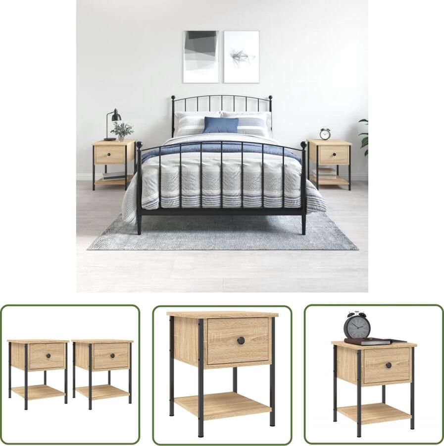 The Living Store Nachtkastjes 2 st 40x35x50 cm sonoma eikenkleurig Nachtkastjes Salontafel Houten Meubilair Bedroom Furniture Woonkamerdecoratie - Foto 2