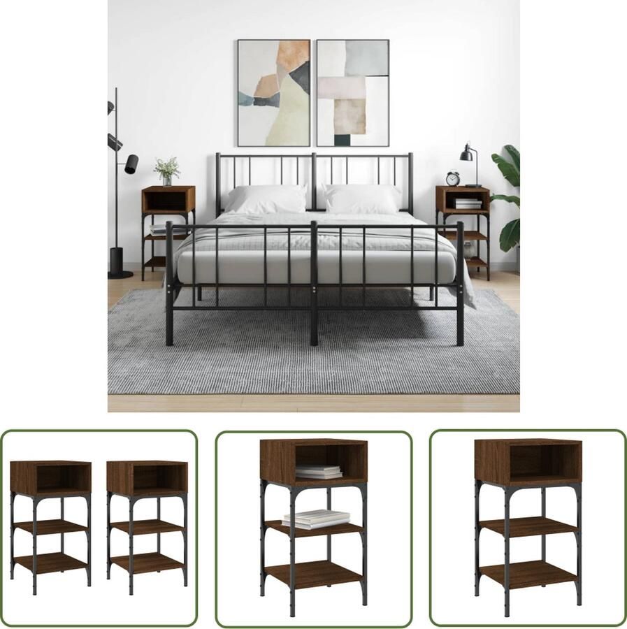 The Living Store Nachtkastjes Bruineiken Set van 2 35 x 34.5 x 70 cm Duurzaam materiaal Voldoende opbergruimte Verstelbare poten Stevig frame Displayfunctie Nachtkastjes Kast Bijzettafels Houten Meubilair Bruine Meubels - Foto 2