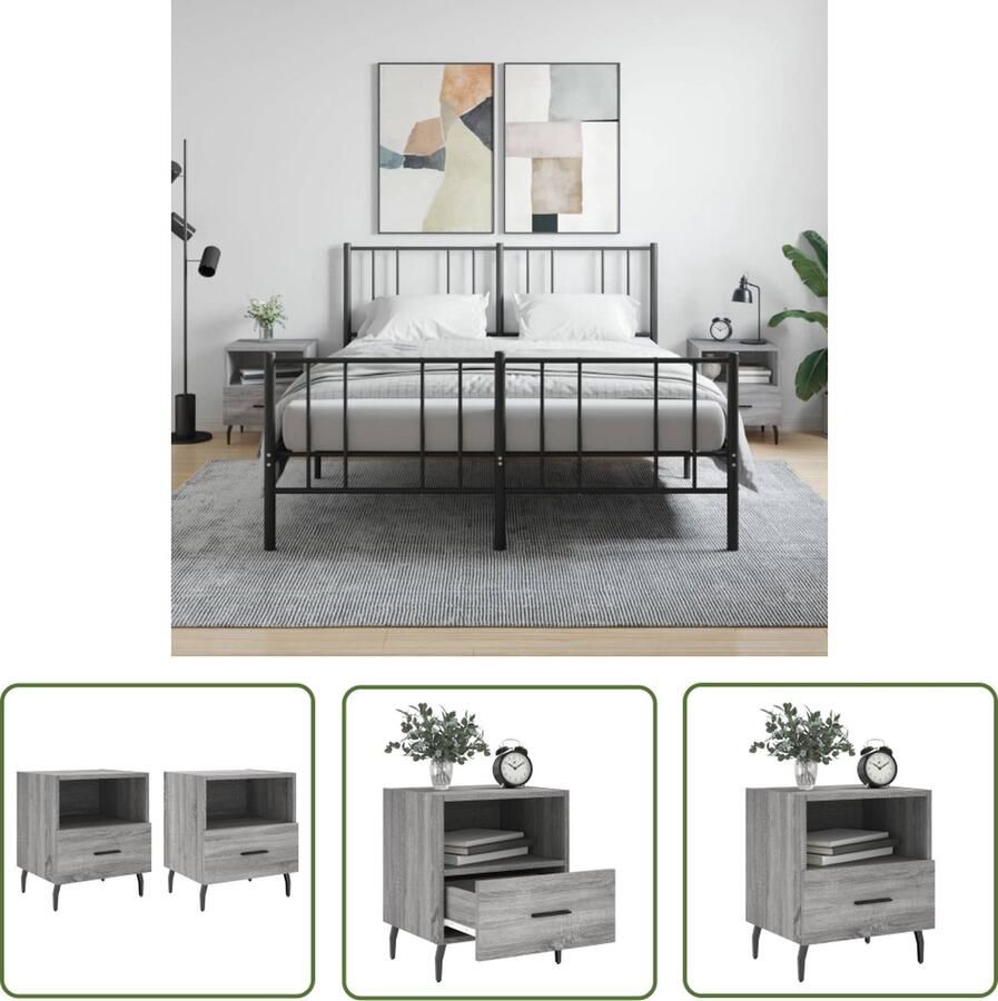 The Living Store Nachtkastjes Grijs Sonoma Eiken 40 x 35 x 47.5 cm Opbergruimte Displayfunctie Nachtkastjes Kast Slaapkamer Meubilair Grijze Meubels Houten Meubels - Foto 2
