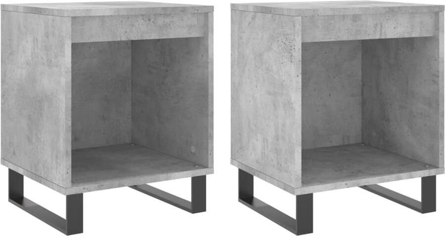The Living Store Nachtkastjes 2 st 40x35x50 cm bewerkt hout betongrijs Nachtkastjes Kast Slaapkamermeubel Betonlook Houten Meubel