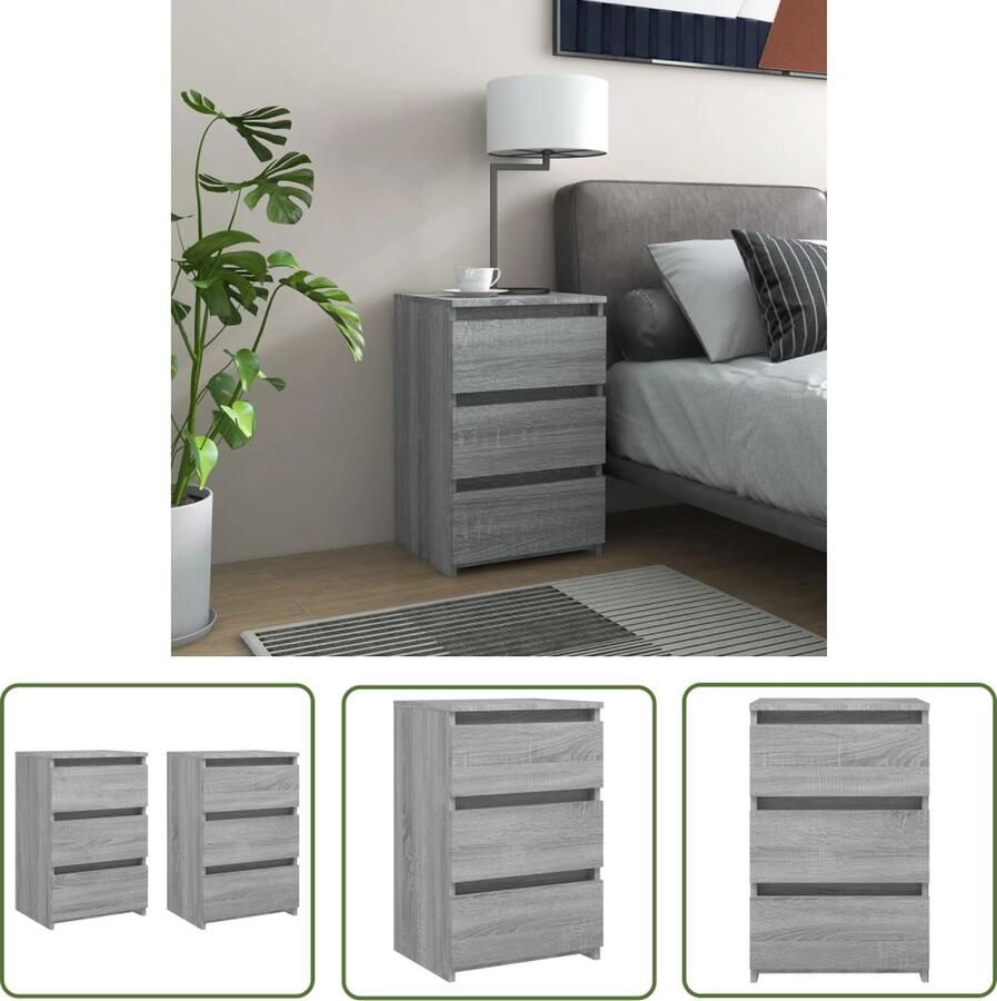 The Living Store Nachtkastjes 2 st 40x35x62 5 cm bewerkt hout grijs sonoma eiken Nachtkastjes Kast Slaapkamermeubel Houten Nachtkastje Grijze Nachtkastjes - Foto 2