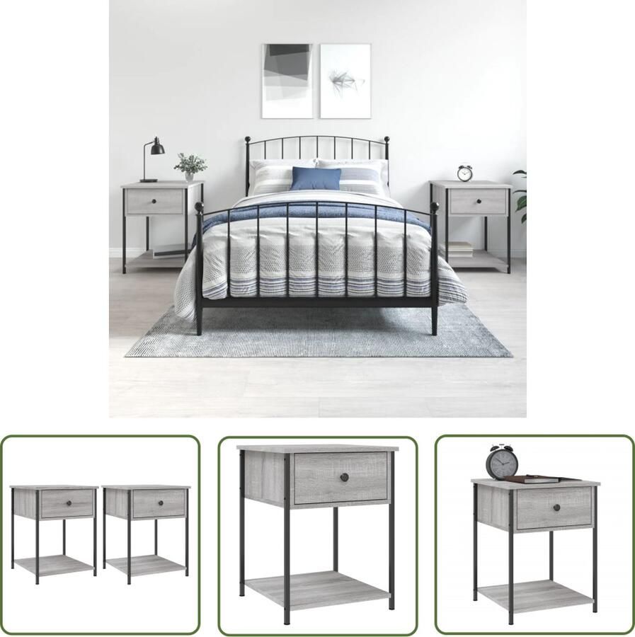 The Living Store Nachtkastjes Duurzame Nacht Grijs Sonoma Eiken 44 x 45 x 58 cm Nachtkastjes Kast Slaapkamermeubel Houten Nachtkast Grijze Nachtkast - Foto 2