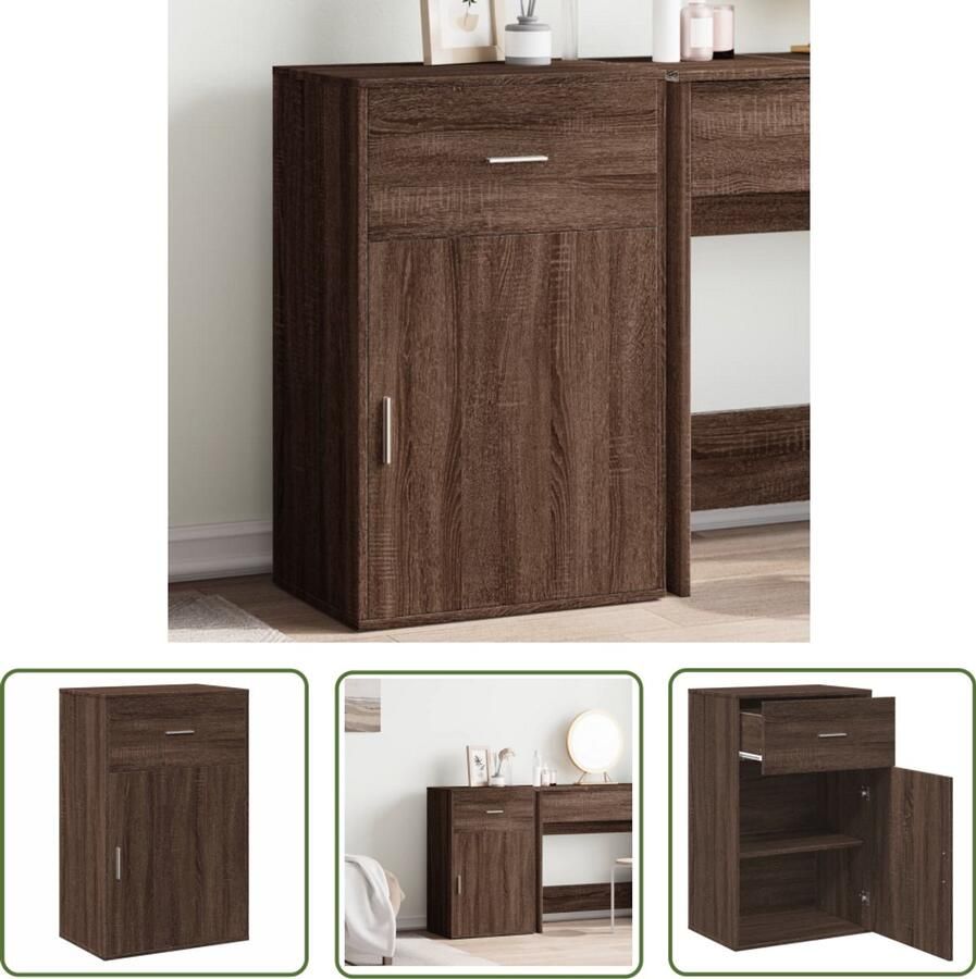The Living Store Opbergkast 56 5x39x90 cm bewerkt hout bruin eikenkleurig Opbergkast Kast Houten Kast Bijzettafel Salontafel