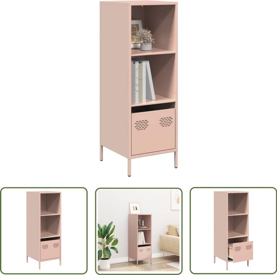 The Living Store Hoge kast 35x39x103 5 cm staal roze Hoge Kast Metalen Kast Roze Kast Opbergkast Boekenkast