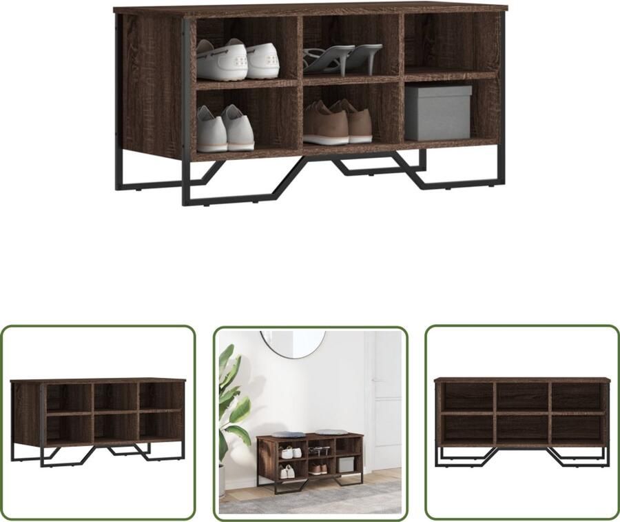 VidaXL Schoenenkast 90x38x45 5 cm bewerkt hout bruin eikenkleurig Schoenenkast Kast Bergruimte Opbergoplossing Schoenuitlegger