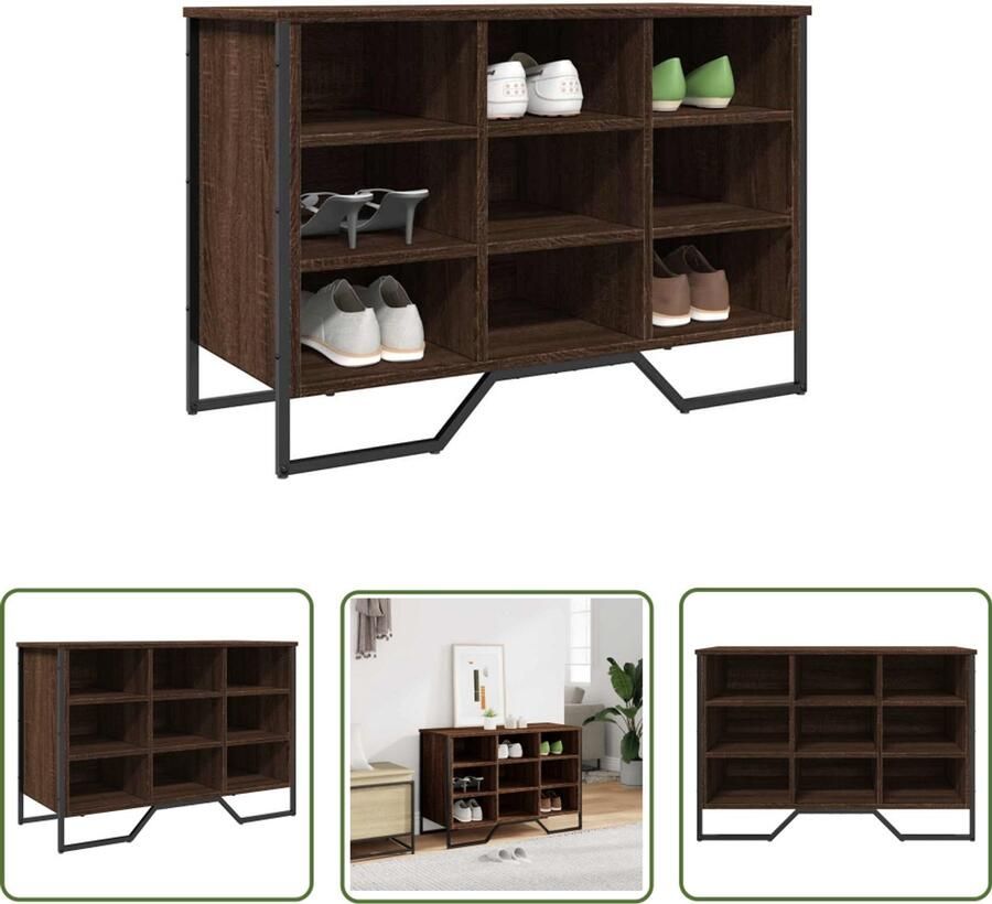 VidaXL Schoenenkast 90x38x61 5 cm bewerkt hout bruin eikenkleurig Schoenenkast Kast Opbergruimte Schoenuitlegers Interieurdecoratie