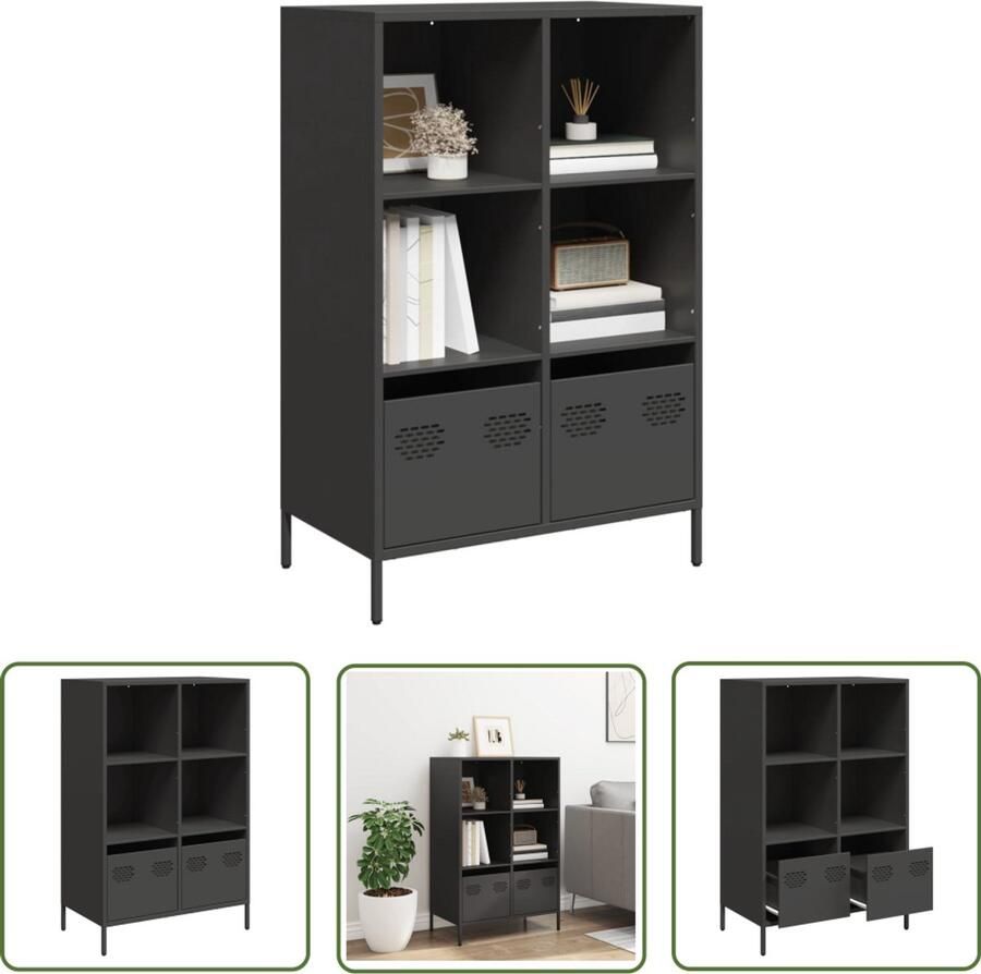 The Living Store Hoge kast 68x39x103 5 cm staal zwart Hoge Kast Metalen Kast Opslagkast Boekenkast Entreehal Kast