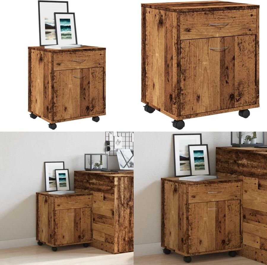 VidaXL Kast verrijdbaar 45x38x54 cm bewerkt hout oud houtkleurig Rolkast Rolkasten -kast Opbergkast Op Wielen