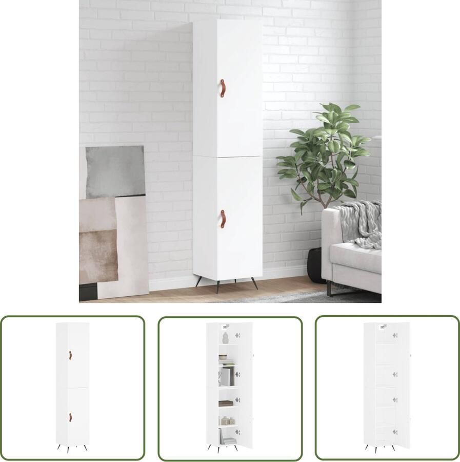 The Living Store Hoge kast 34 5x34x180 cm bewerkt hout wit Hoge Kast Kledingkast Opslagkast Houten Kast Moderne Kast