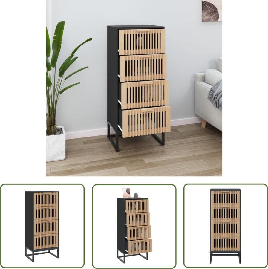 The Living Store Hoge kast 40x30x95 cm bewerkt hout Hoge Kast Zwart Houtsoort Opslagruimte Boekenkast