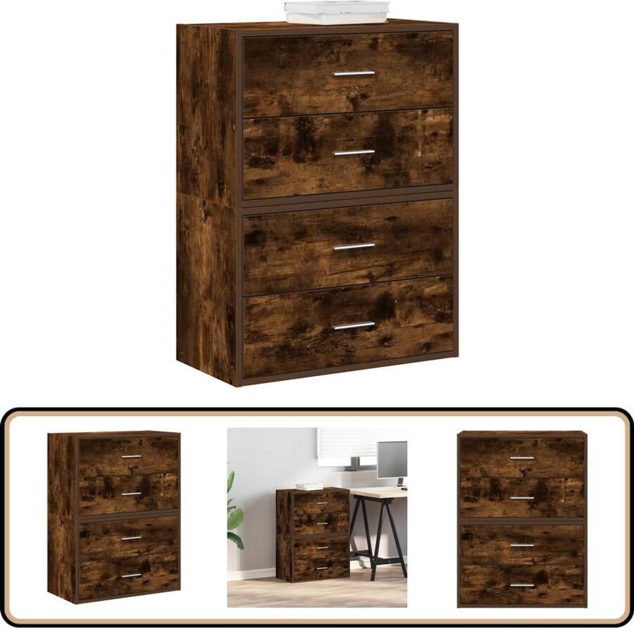 VidaXL Kasten 2 lades Gerookt eiken Set van 2 Kast Opbergkast Houten Kast Boekenkast Badkamerkast