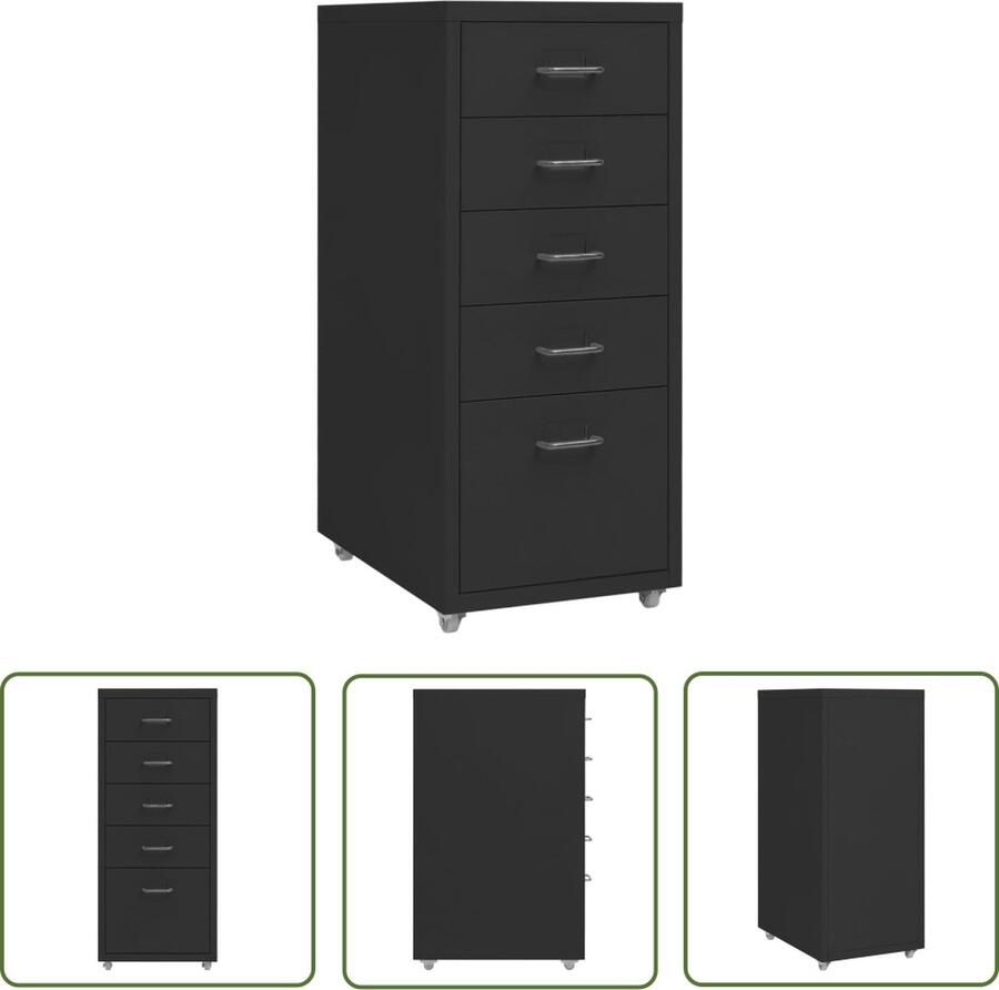 The Living Store Archiefkast 5 lades 28 x 41 x 69 cm Metaal Zwart Archiefkaartje Kasten Ladenkast Metalen Kast Kantooraccessoires - Foto 2